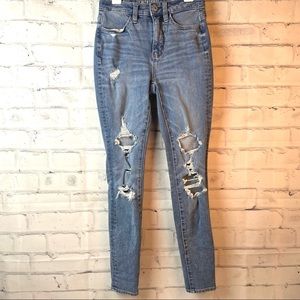 American Eagle High Waist Distressed Ripped Skinny Jeans The Dream Jeans sz 00